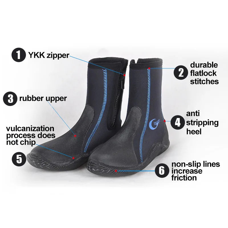 5mm Neoprene Diving Boots Wading Shoes Anti Slip Wear Resistant Snorkeling Socks Winter Water Sports Cold Proof Keep Warm