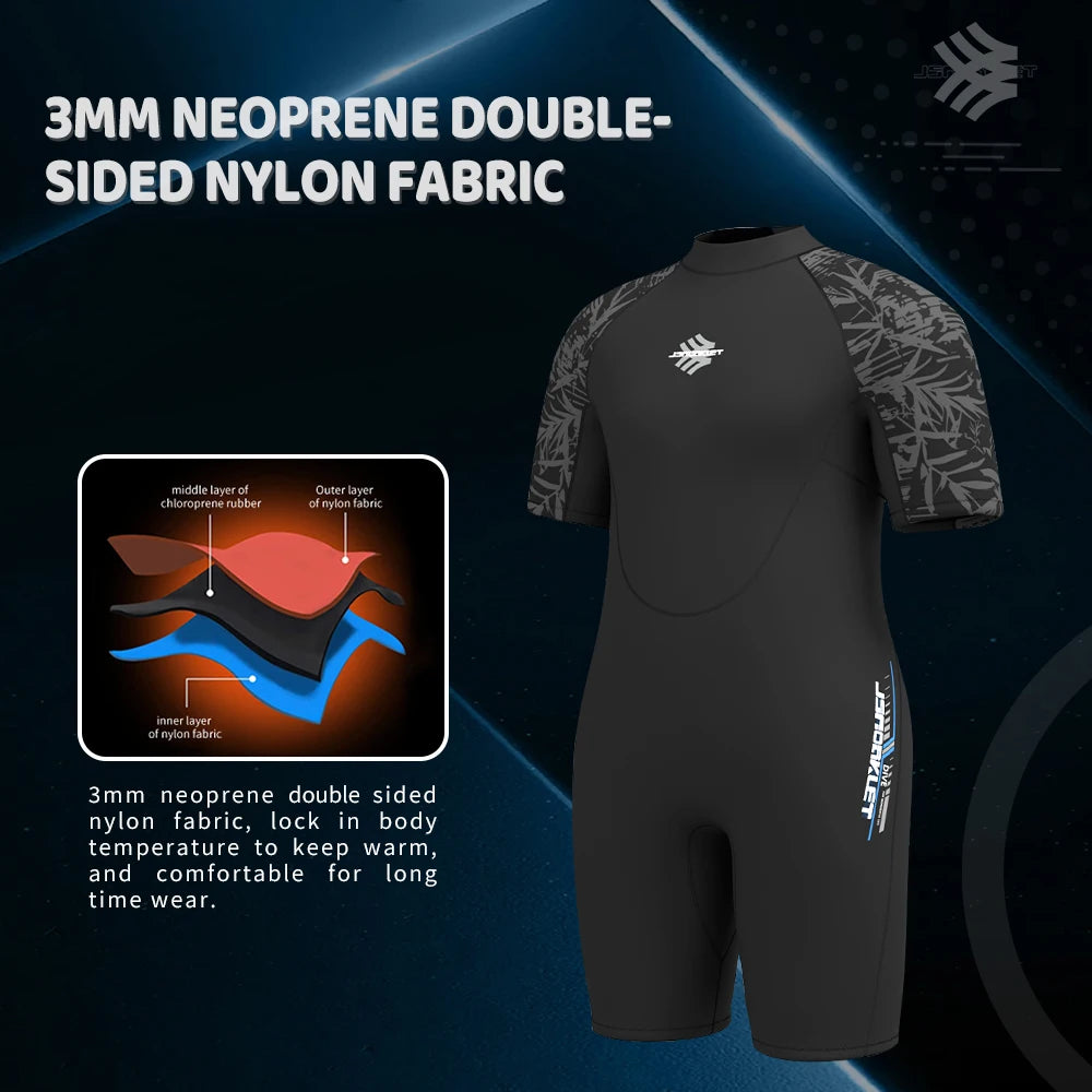 Men's 3mm Neoprene Plus Size Shorty Wetsuit Warm Thermal Short Sleeves Back Zipper Surfing Swimming Drifting Snorkeling Suit