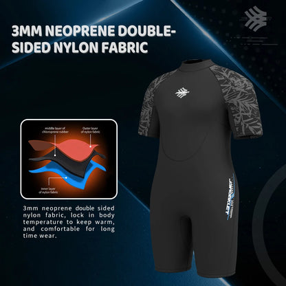 Men's 3mm Neoprene Plus Size Shorty Wetsuit Warm Thermal Short Sleeves Back Zipper Surfing Swimming Drifting Snorkeling Suit