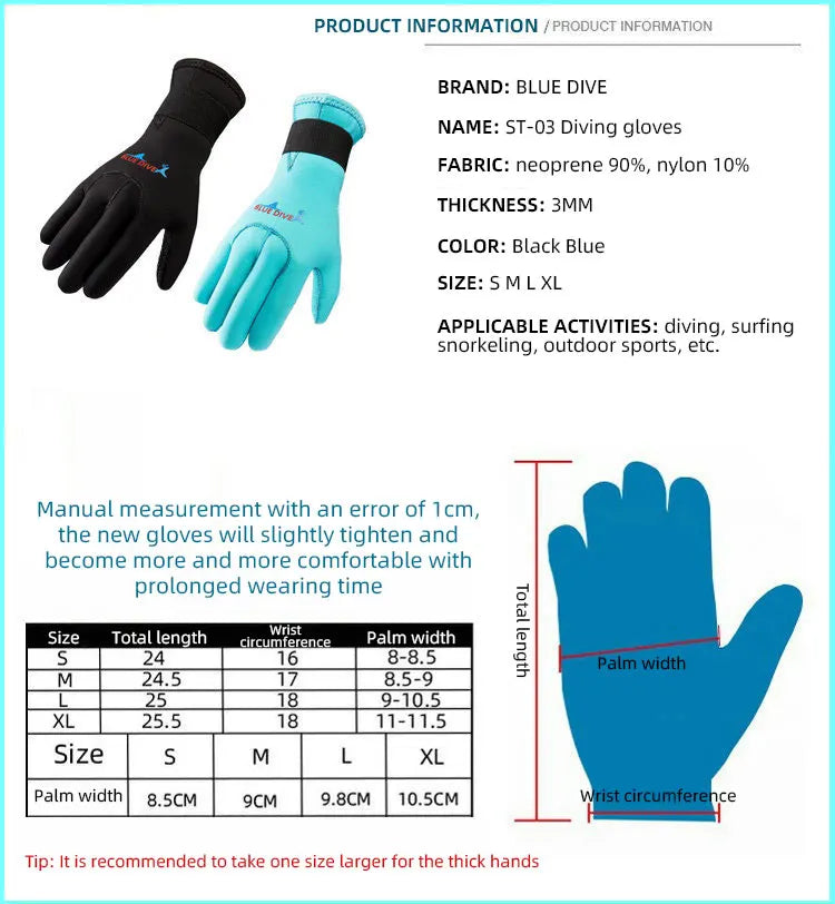 3mm Neoprene Diving Gloves Winter Swimming Scratch Resistant Warm Anti Slip Wear-resistant Professional Surfing Fishing Gloves