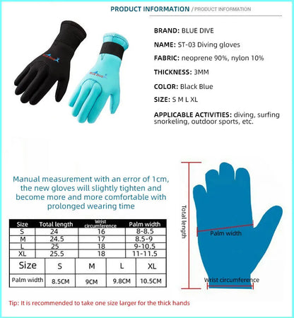 3mm Neoprene Diving Gloves Winter Swimming Scratch Resistant Warm Anti Slip Wear-resistant Professional Surfing Fishing Gloves