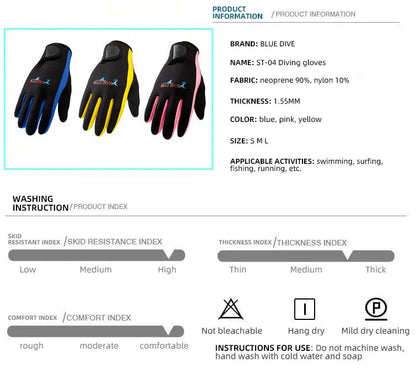 Men Women's Surfing Gloves Thin 1.5mm Neoprene Wear-resistant Swimming Snorkeling Drifting Paddle Water Sports Wetsuit Gloves