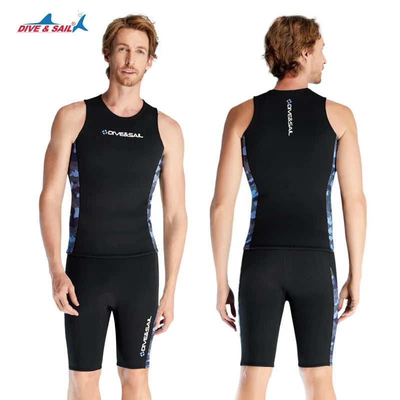 Men Women's 2MM Neoprene Vest Top Short Pants Two Pieces Set Split Wetsuit Female Surfing Swimming Snorkeling Suit Swimwear