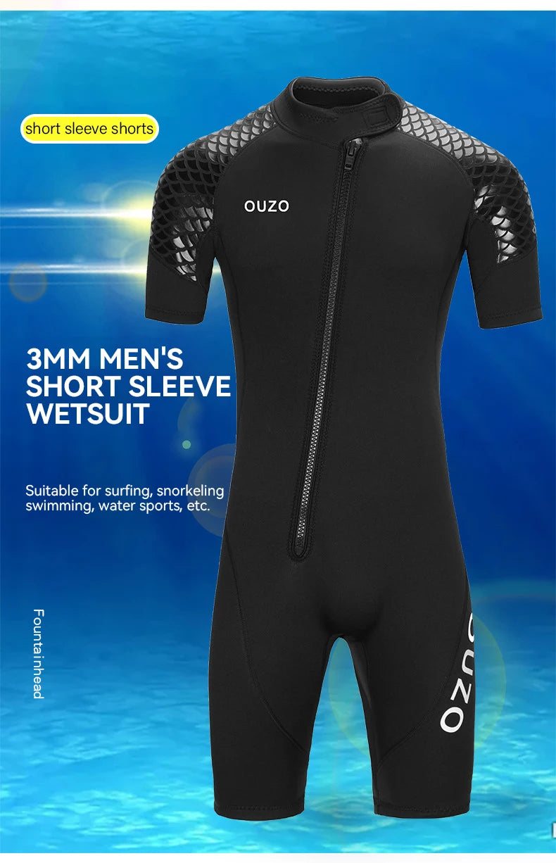 Men Women's 3mm Wetsuit Short-sleeved Shorty Wetsuit Thickened Anti-jellyfish Thermal Diving Swimming Snorkeling Surfing Suit