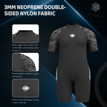 Men's 3mm Neoprene Plus Size Shorty Wetsuit Warm Thermal Short Sleeves Back Zipper Surfing Swimming Drifting Snorkeling Suit