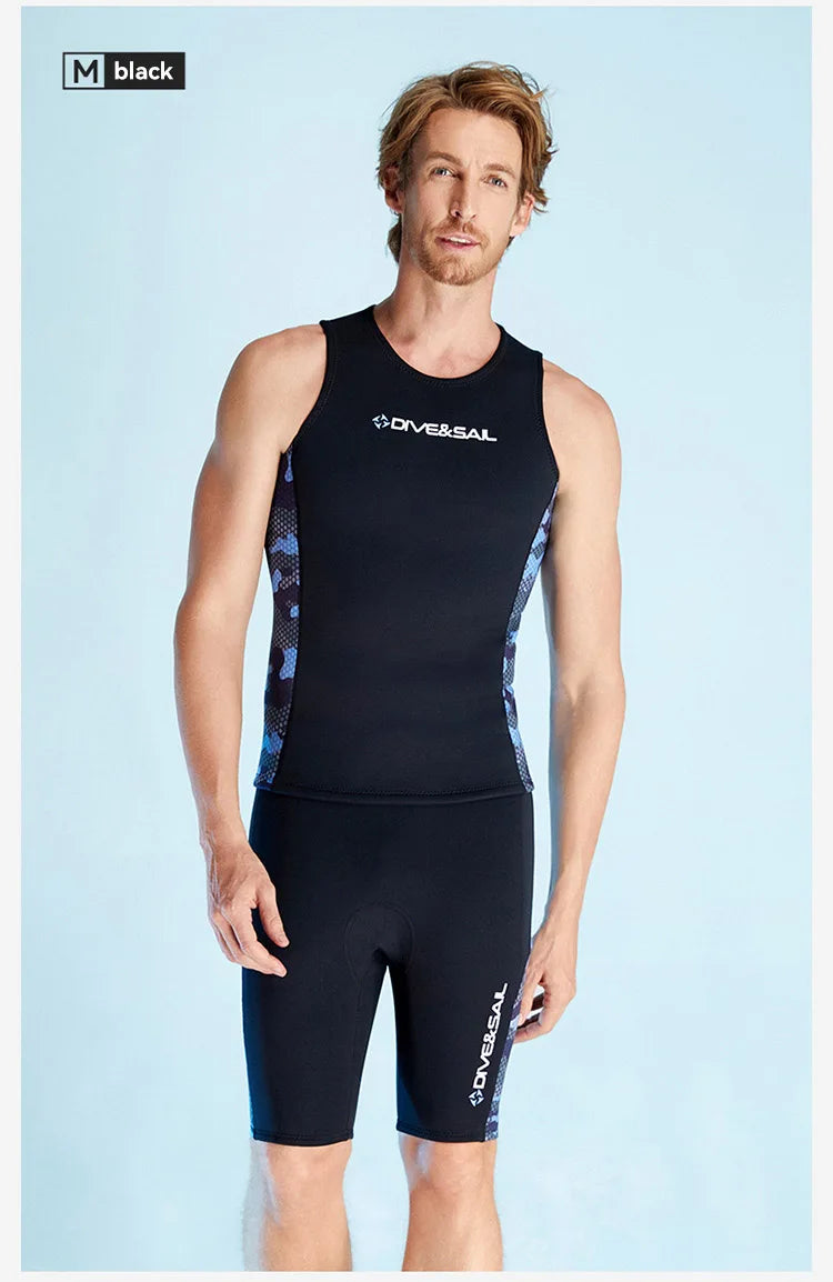 Men Women's 2MM Neoprene Vest Top Short Pants Two Pieces Set Split Wetsuit Female Surfing Swimming Snorkeling Suit Swimwear