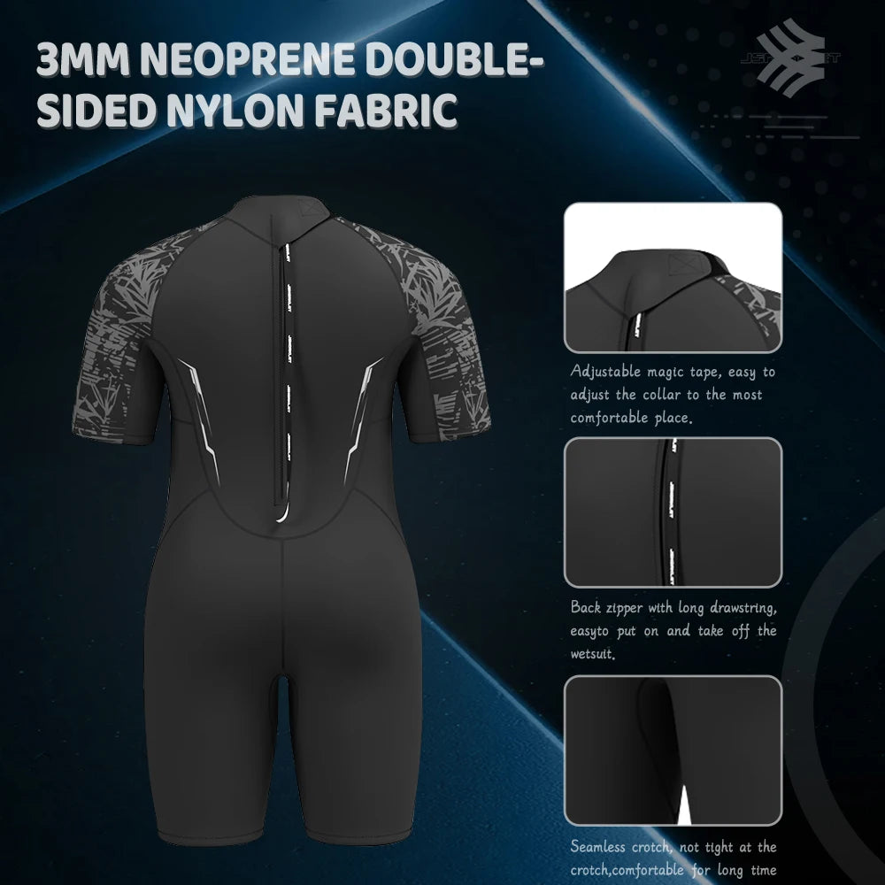 Men's 3mm Neoprene Plus Size Shorty Wetsuit Warm Thermal Short Sleeves Back Zipper Surfing Swimming Drifting Snorkeling Suit