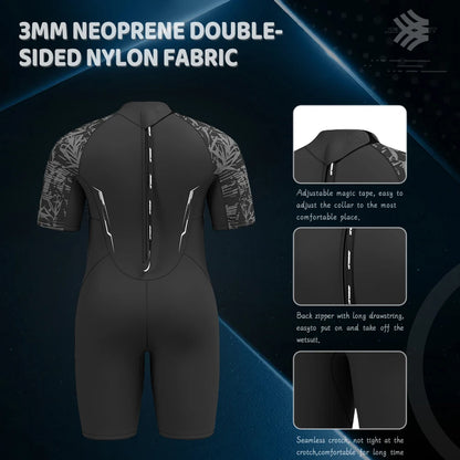Men's 3mm Neoprene Plus Size Shorty Wetsuit Warm Thermal Short Sleeves Back Zipper Surfing Swimming Drifting Snorkeling Suit