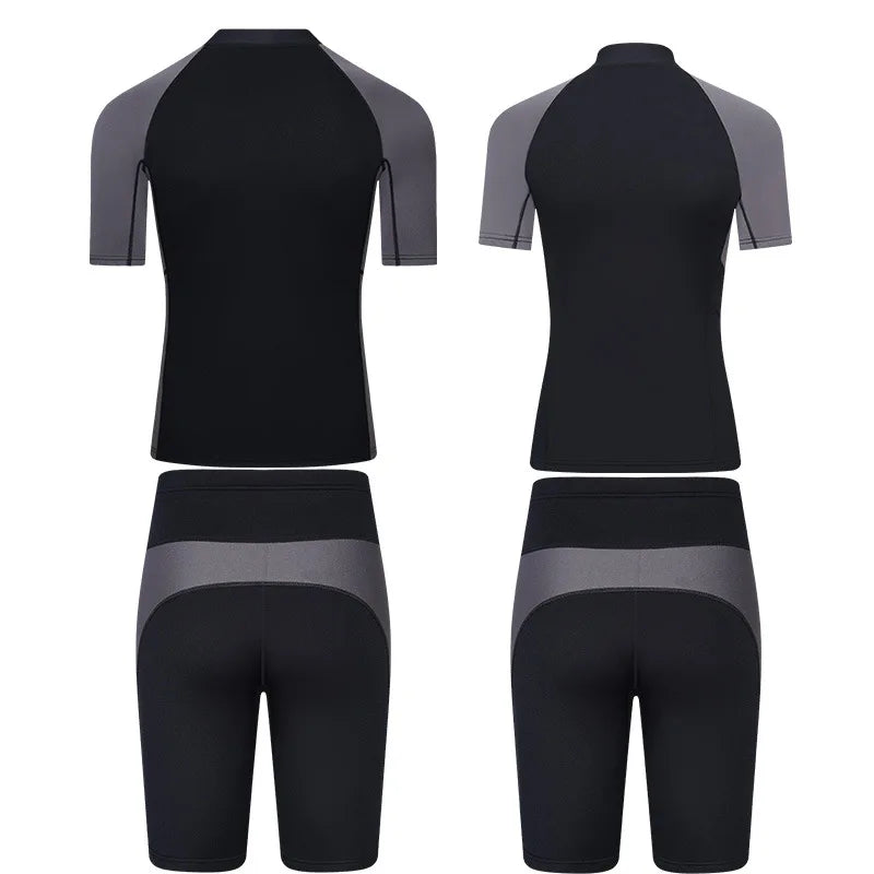 Men's Women's 2mm Neoprene Couple Split Shorty Wetsuit Warm Swimming Snorkeling Surfing Diving Suits Short Sleeves Swimsuits
