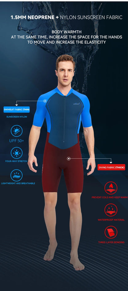 Men Women New Couple Diving Suit One-piece Sunscreen Swimsuit Short-sleeved Shorts 1.5mm Snorkeling Surfing Warm Shorty Wetsuit