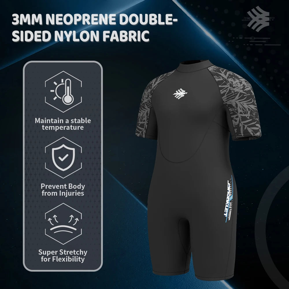 Men's 3mm Neoprene Plus Size Shorty Wetsuit Warm Thermal Short Sleeves Back Zipper Surfing Swimming Drifting Snorkeling Suit