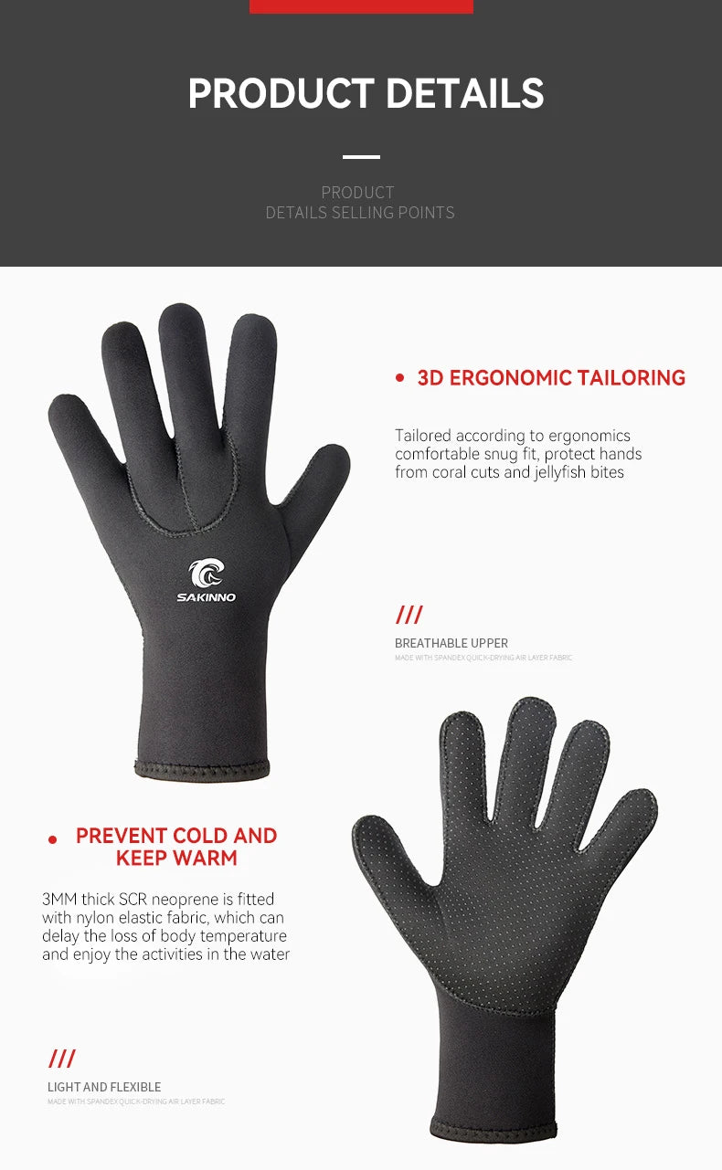 3MM Neoprene Wetsuit Gloves Hand Protectors Winter Swimming Anti-slip Cold-proof Stab-proof Fishing Snorkeling Diving Equipment