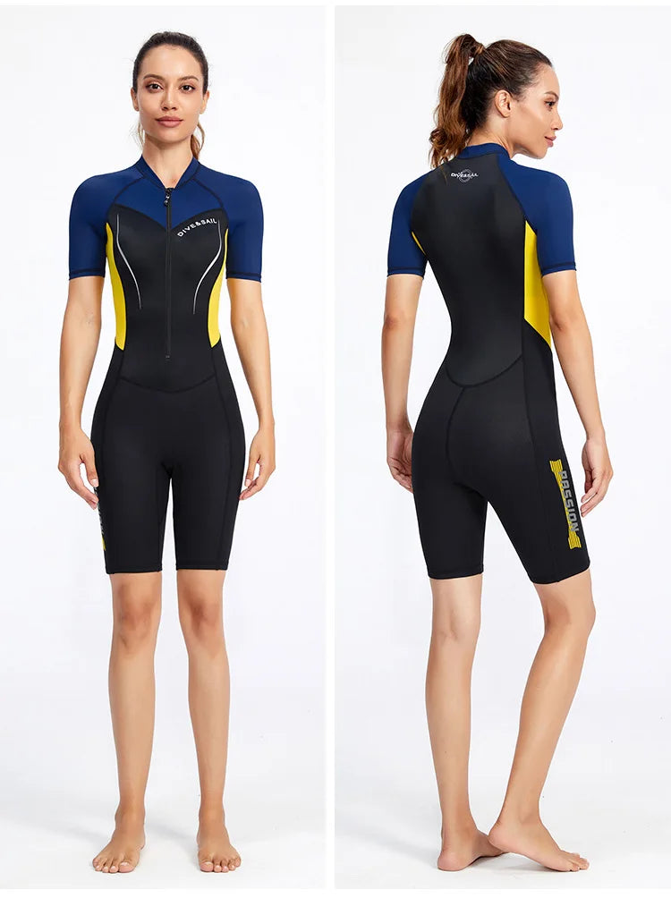 Men Women New Couple Diving Suit One-piece Sunscreen Swimsuit Short-sleeved Shorts 1.5mm Snorkeling Surfing Warm Shorty Wetsuit