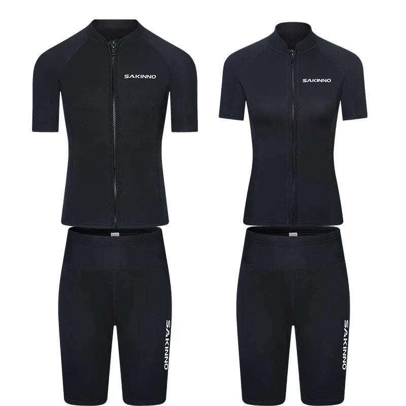 Men's Women's 2mm Neoprene Couple Split Shorty Wetsuit Warm Swimming Snorkeling Surfing Diving Suits Short Sleeves Swimsuits