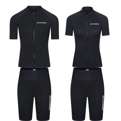Men's Women's 2mm Neoprene Couple Split Shorty Wetsuit Warm Swimming Snorkeling Surfing Diving Suits Short Sleeves Swimsuits
