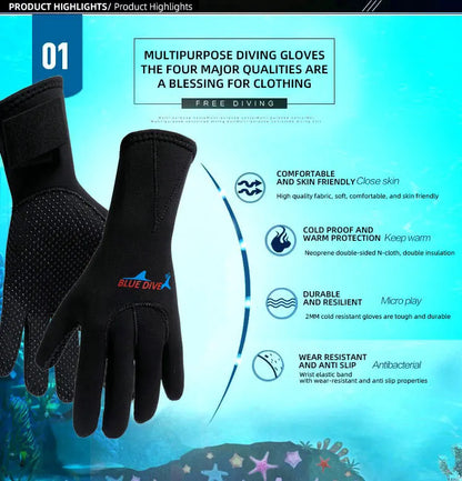 3mm Neoprene Diving Gloves Winter Swimming Scratch Resistant Warm Anti Slip Wear-resistant Professional Surfing Fishing Gloves