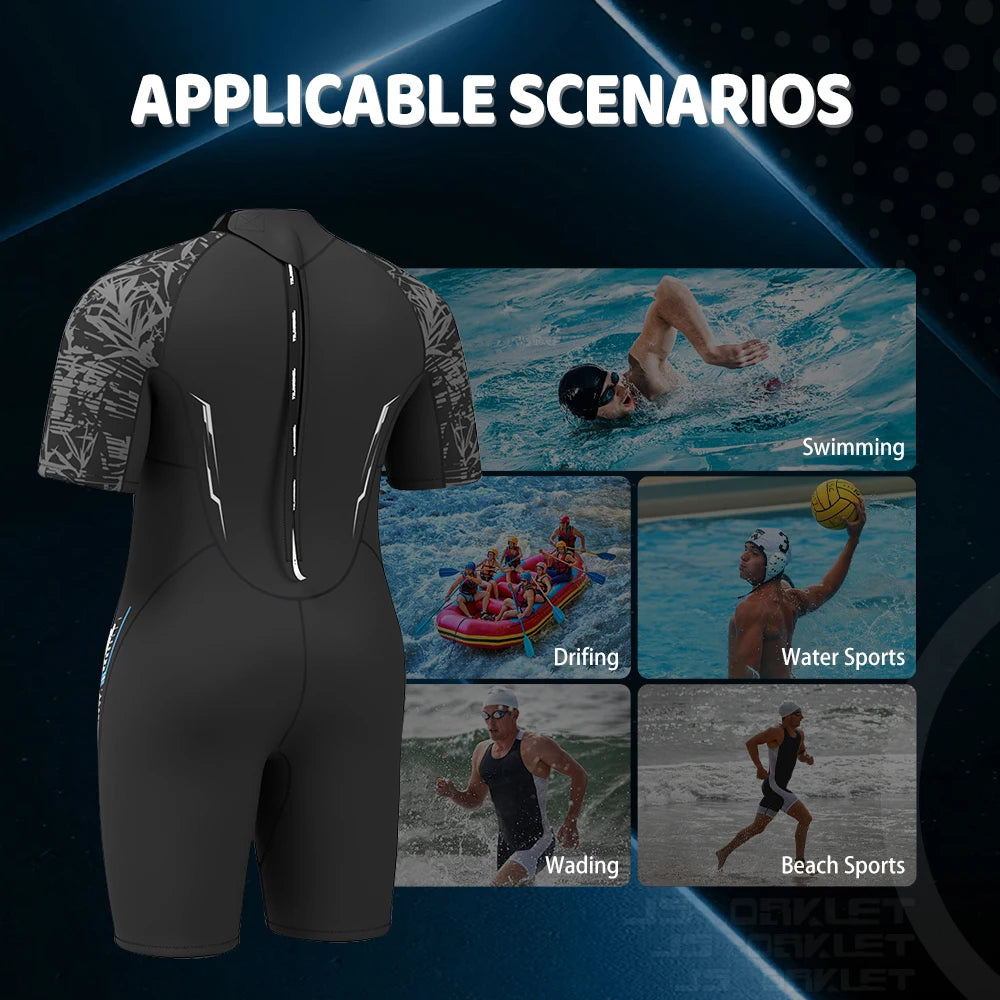 Men's 3mm Neoprene Plus Size Shorty Wetsuit Warm Thermal Short Sleeves Back Zipper Surfing Swimming Drifting Snorkeling Suit