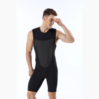Men's 2MM Neoprene Warm Diving Suit One Piece Vest Shorts Wetsuit Cold Proof Surfing Swimming Snorkeling Bathing Suit Swimsuit
