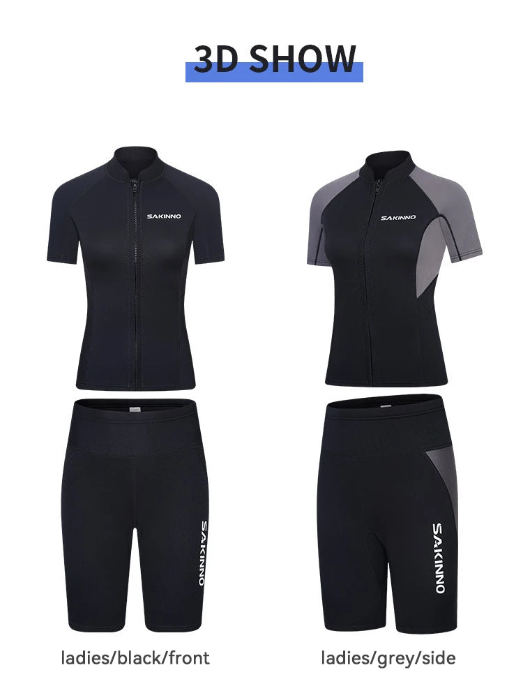 Men's Women's 2mm Neoprene Couple Split Shorty Wetsuit Warm Swimming Snorkeling Surfing Diving Suits Short Sleeves Swimsuits