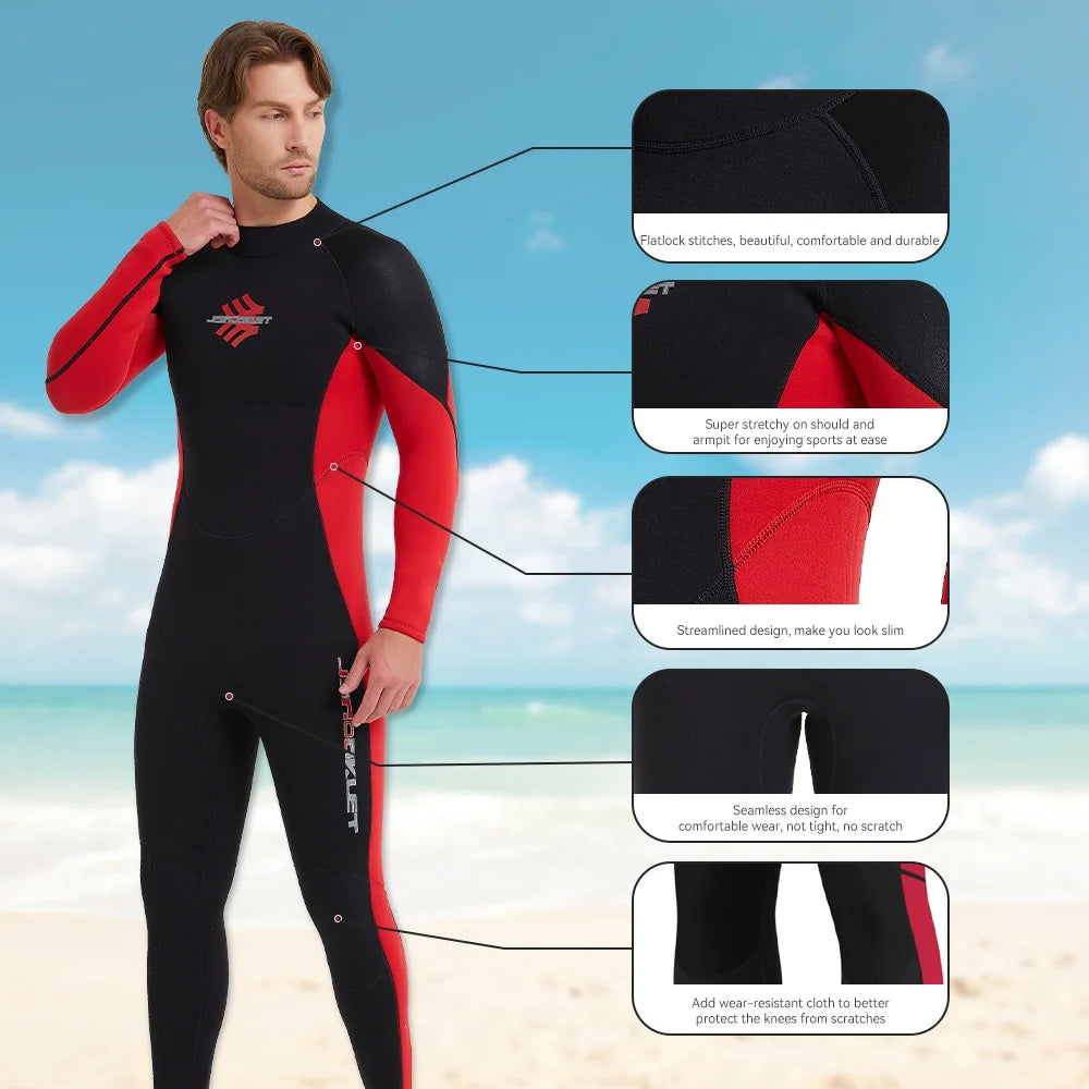 Men's 3mm Neoprene Snorkeling Suit Warm Anti-Jellyfish Cold-Proof One-Piece Back Zipper Wetsuit For Swimming Drifting Surfing