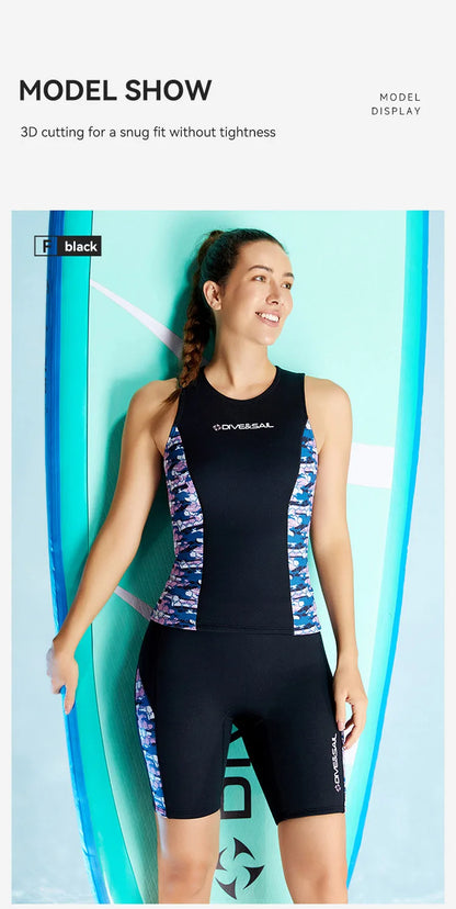 Men Women's 2MM Neoprene Vest Top Short Pants Two Pieces Set Split Wetsuit Female Surfing Swimming Snorkeling Suit Swimwear