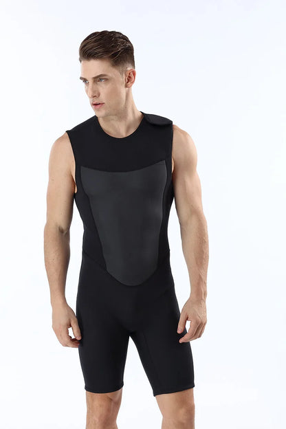 Men's 2MM Neoprene Warm Diving Suit One Piece Vest Shorts Wetsuit Cold Proof Surfing Swimming Snorkeling Bathing Suit Swimsuit
