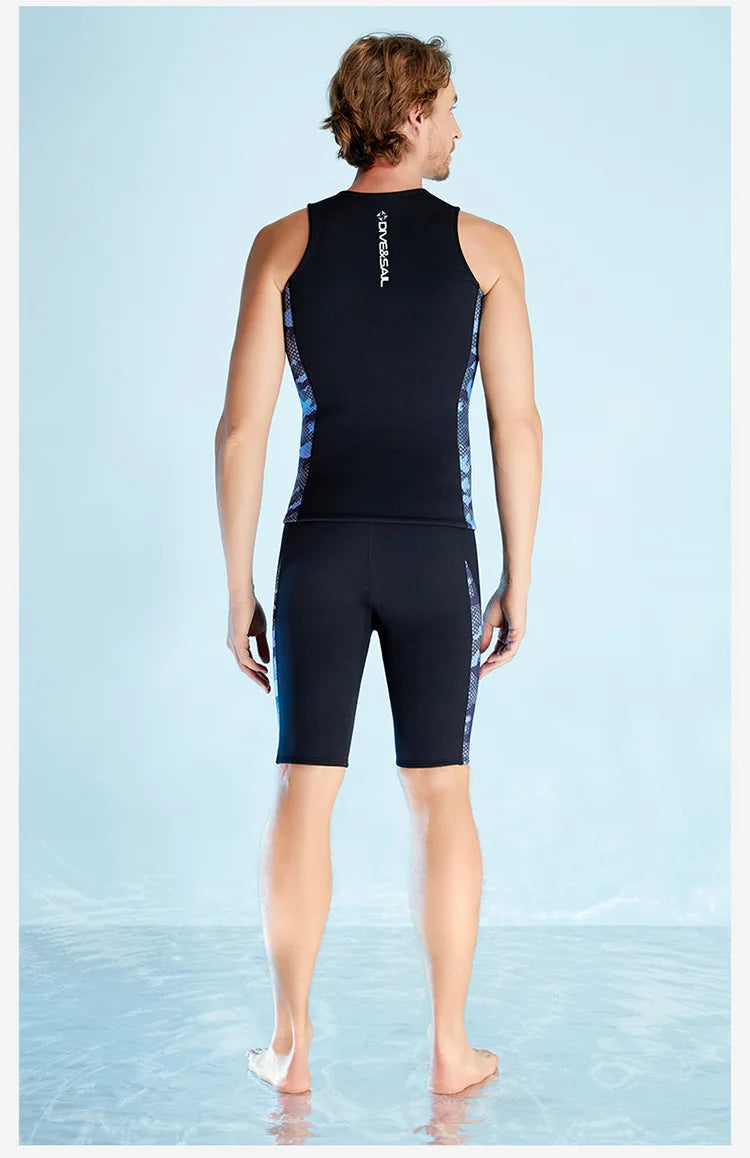 Men Women's 2MM Neoprene Vest Top Short Pants Two Pieces Set Split Wetsuit Female Surfing Swimming Snorkeling Suit Swimwear