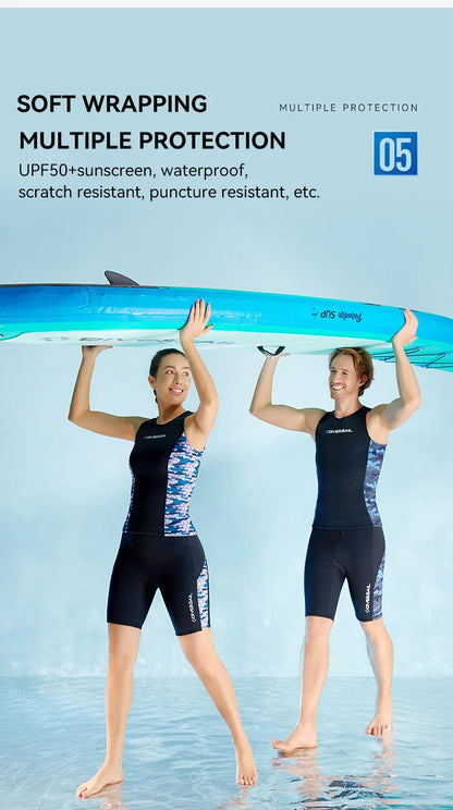 Men Women's 2MM Neoprene Vest Top Short Pants Two Pieces Set Split Wetsuit Female Surfing Swimming Snorkeling Suit Swimwear