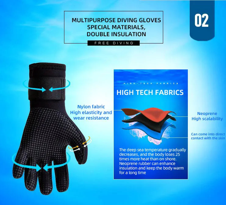 3mm Neoprene Diving Gloves Winter Swimming Scratch Resistant Warm Anti Slip Wear-resistant Professional Surfing Fishing Gloves
