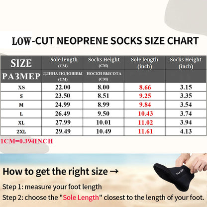 3mm Neoprene Socks Beach Volleyball Diving Swimming Surfing Snorkeling Kayaking Rafting Water Booties, Flatlock Stitches,Low Cut