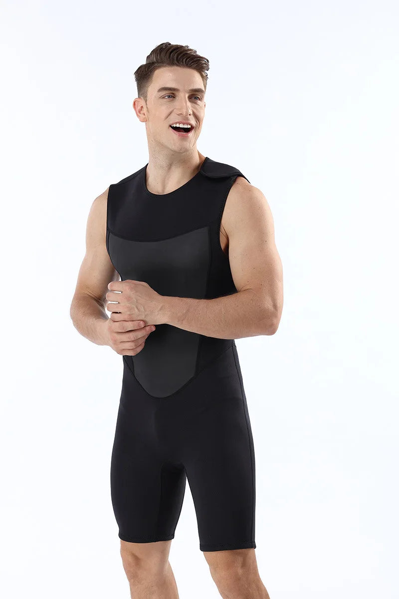 Men's 2MM Neoprene Warm Diving Suit One Piece Vest Shorts Wetsuit Cold Proof Surfing Swimming Snorkeling Bathing Suit Swimsuit