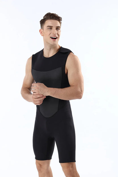Men's 2MM Neoprene Warm Diving Suit One Piece Vest Shorts Wetsuit Cold Proof Surfing Swimming Snorkeling Bathing Suit Swimsuit