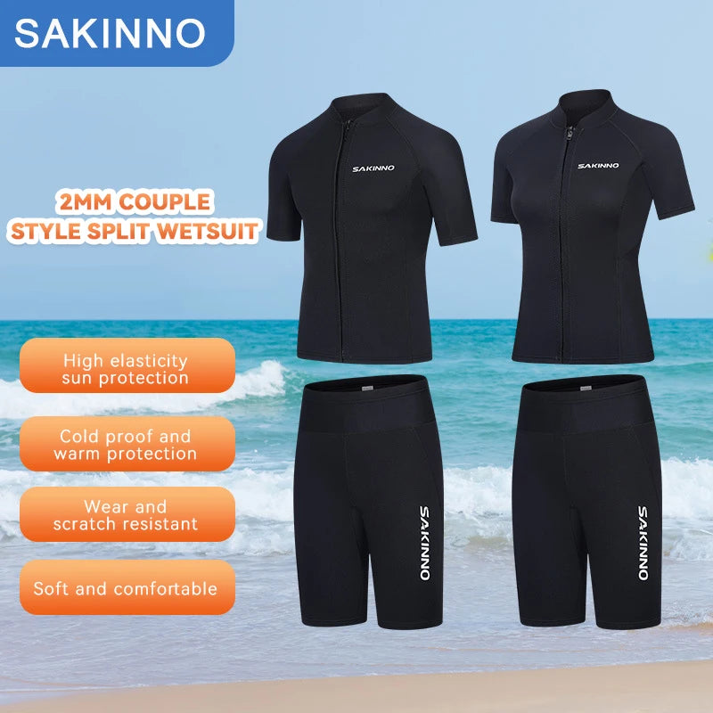 Men's Women's 2mm Neoprene Couple Split Shorty Wetsuit Warm Swimming Snorkeling Surfing Diving Suits Short Sleeves Swimsuits