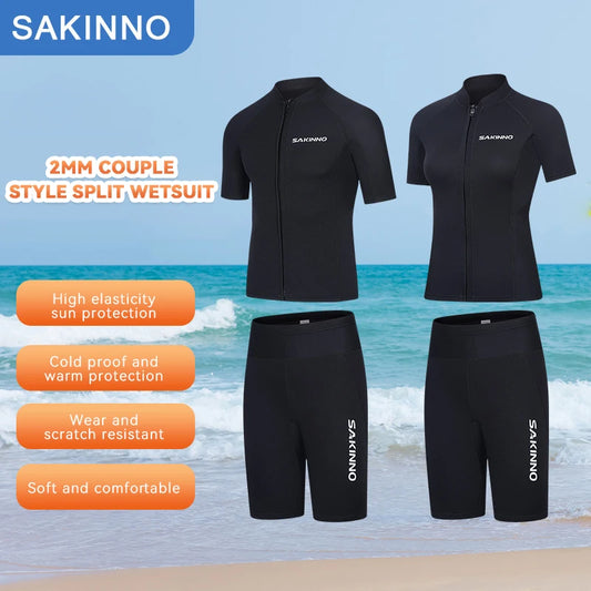 Men's Women's 2mm Neoprene Couple Split Shorty Wetsuit Warm Swimming Snorkeling Surfing Diving Suits Short Sleeves Swimsuits