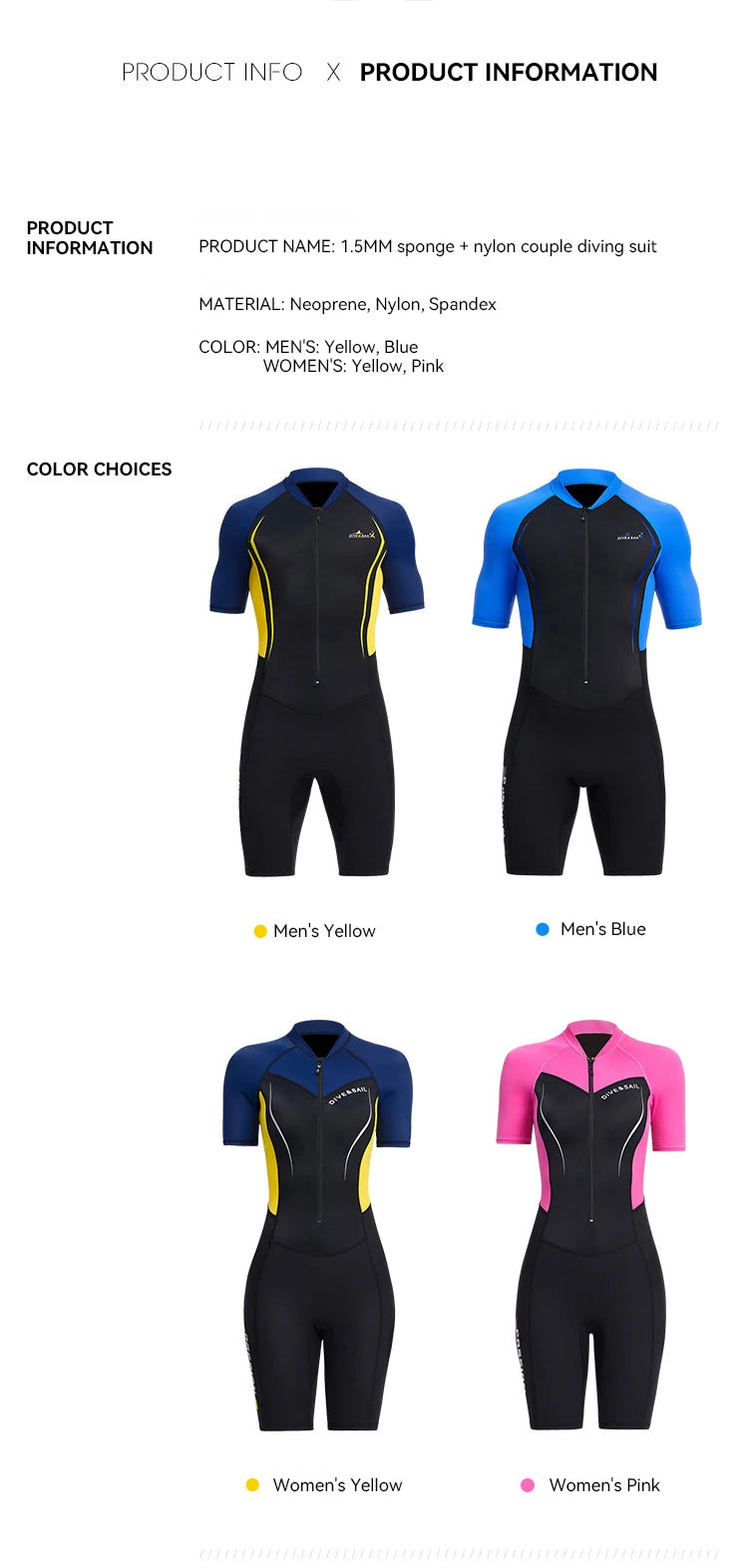 Men Women New Couple Diving Suit One-piece Sunscreen Swimsuit Short-sleeved Shorts 1.5mm Snorkeling Surfing Warm Shorty Wetsuit