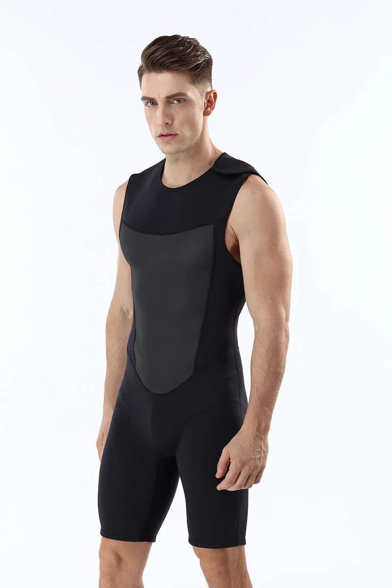Men's 2MM Neoprene Warm Diving Suit One Piece Vest Shorts Wetsuit Cold Proof Surfing Swimming Snorkeling Bathing Suit Swimsuit