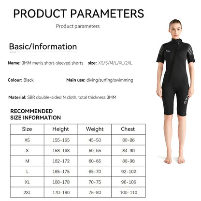 Men Women's 3mm Wetsuit Short-sleeved Shorty Wetsuit Thickened Anti-jellyfish Thermal Diving Swimming Snorkeling Surfing Suit