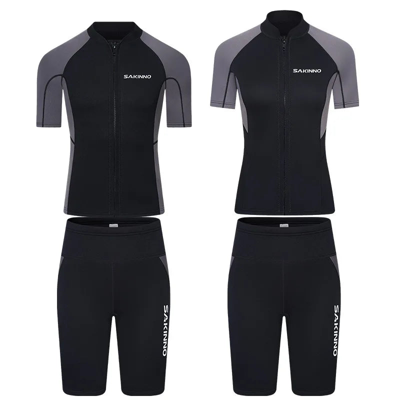 Men's Women's 2mm Neoprene Couple Split Shorty Wetsuit Warm Swimming Snorkeling Surfing Diving Suits Short Sleeves Swimsuits