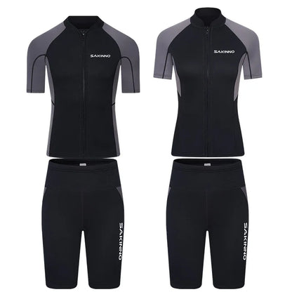 Men's Women's 2mm Neoprene Couple Split Shorty Wetsuit Warm Swimming Snorkeling Surfing Diving Suits Short Sleeves Swimsuits